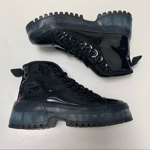 Quips Black Lace up booties Rubber sole Goth work